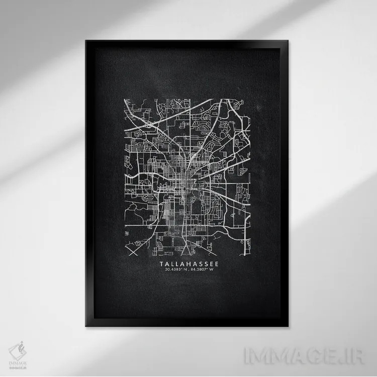 تابلو دکوراتیو Florida City Map Chalkboard Style,نقشه شهر تالاهاسی فلور… اثر وال دکور ادیکت - نمای قابدار مشکی