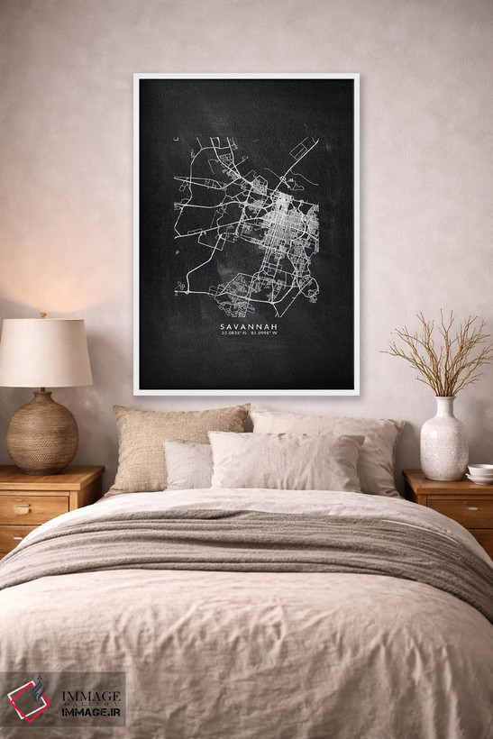 تابلو دکوراتیو Georgia City Map Chalkboard Style,نقشه شهر ساوانا، جورجی… اثر وال دکور ادیکت - D2W