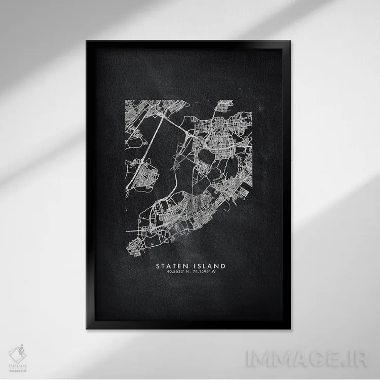 تابلو دکوراتیو New York City Map Chalkboard Style,نقشه استتن آیلند نیوی… اثر وال دکور ادیکت - نمای قابدار مشکی