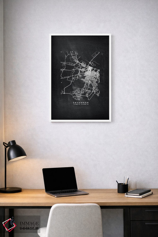 تابلو دکوراتیو Georgia City Map Chalkboard Style,نقشه شهر ساوانا، جورجی… اثر وال دکور ادیکت - D1W