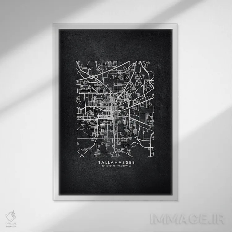 تابلو دکوراتیو Florida City Map Chalkboard Style,نقشه شهر تالاهاسی فلور… اثر وال دکور ادیکت - نمای قابدار سفید