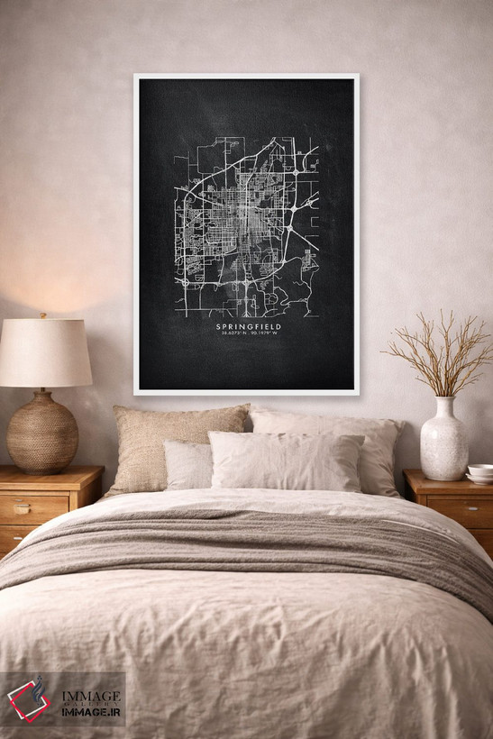 تابلو دکوراتیو Illinois City Map Chalkboard Style,نقشه شهر اسپرینگفیلد… اثر وال دکور ادیکت - D1W