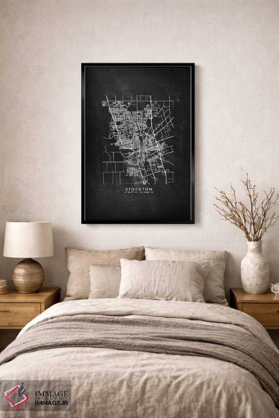 تابلو دکوراتیو California City Map Chalkboard Style,نقشه شهر استاکتون ک… اثر وال دکور ادیکت - D2B