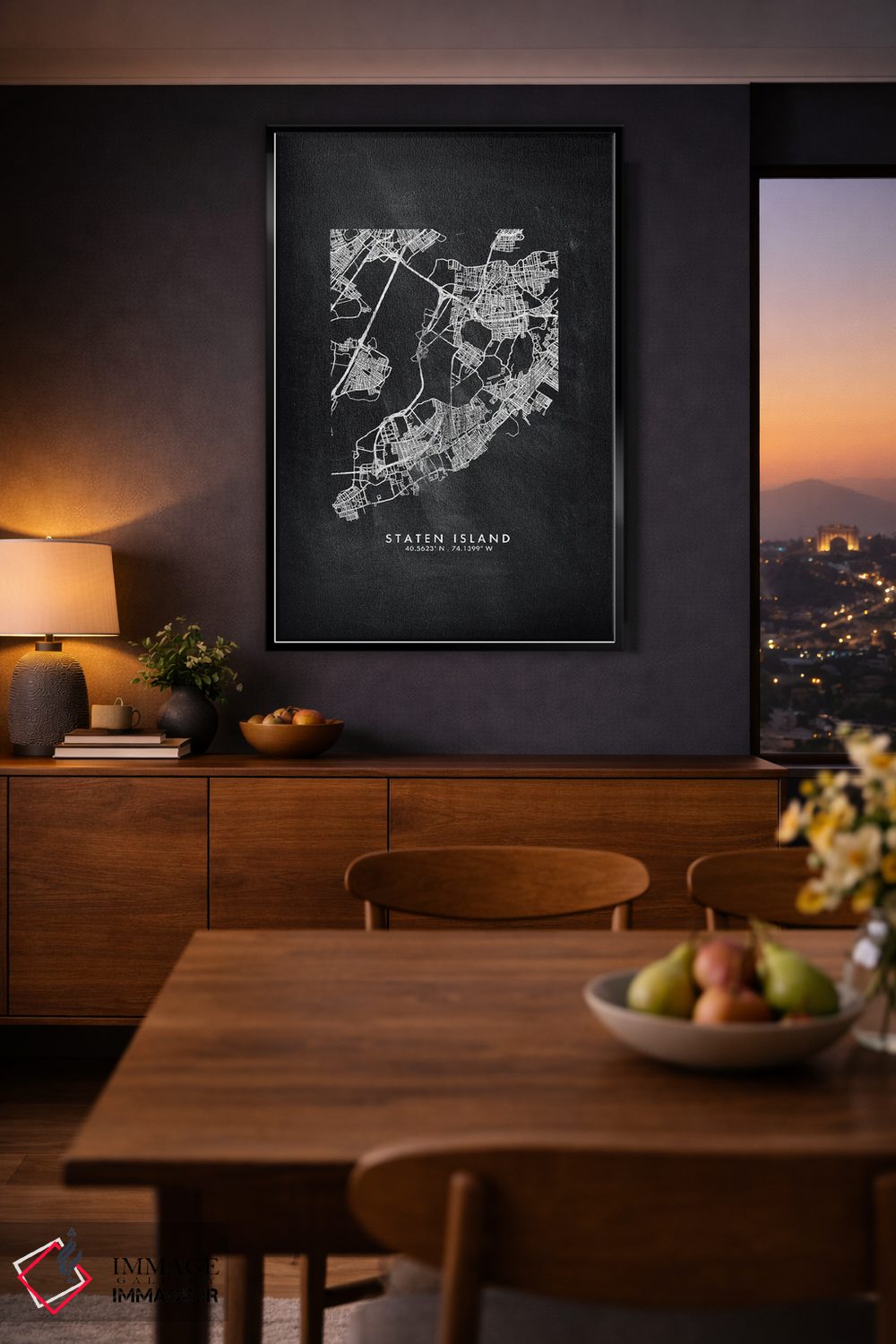 تابلو دکوراتیو New York City Map Chalkboard Style,نقشه استتن آیلند نیوی… اثر وال دکور ادیکت - D3B
