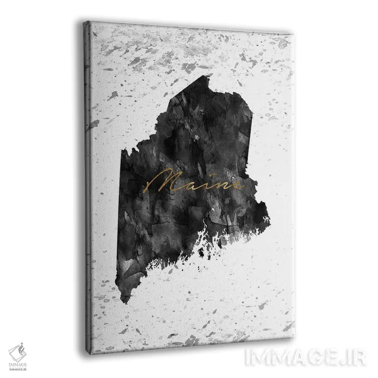 تابلو دکوراتیو ایالت مین سیاه و سفید با طلایی اثر وال دکور ادیکت - نمای پرسپکتیو محصول