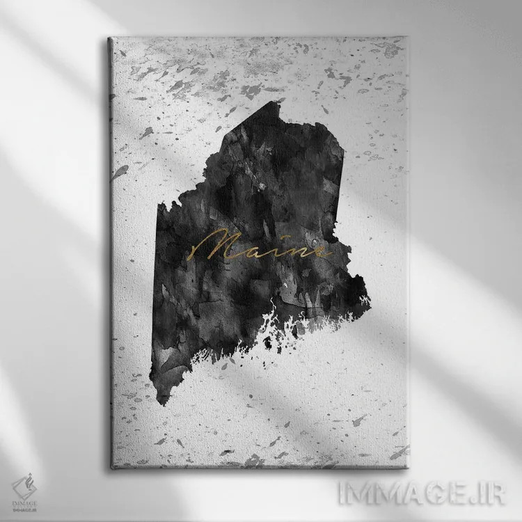 تابلو دکوراتیو ایالت مین سیاه و سفید با طلایی اثر وال دکور ادیکت - نمای روبهرو روی دیوار