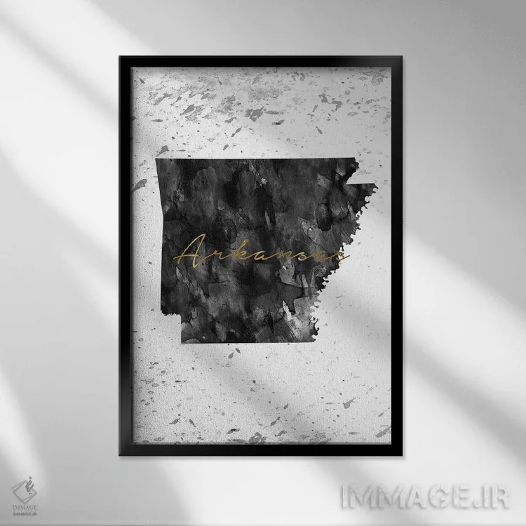 تابلو دکوراتیو آرکانزاس سیاه و سفید با طلایی اثر وال دکور ادیکت - نمای قابدار مشکی