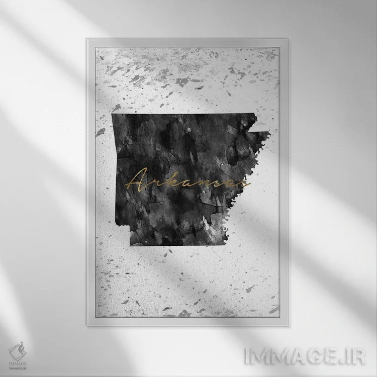 تابلو دکوراتیو آرکانزاس سیاه و سفید با طلایی اثر وال دکور ادیکت - نمای قابدار سفید