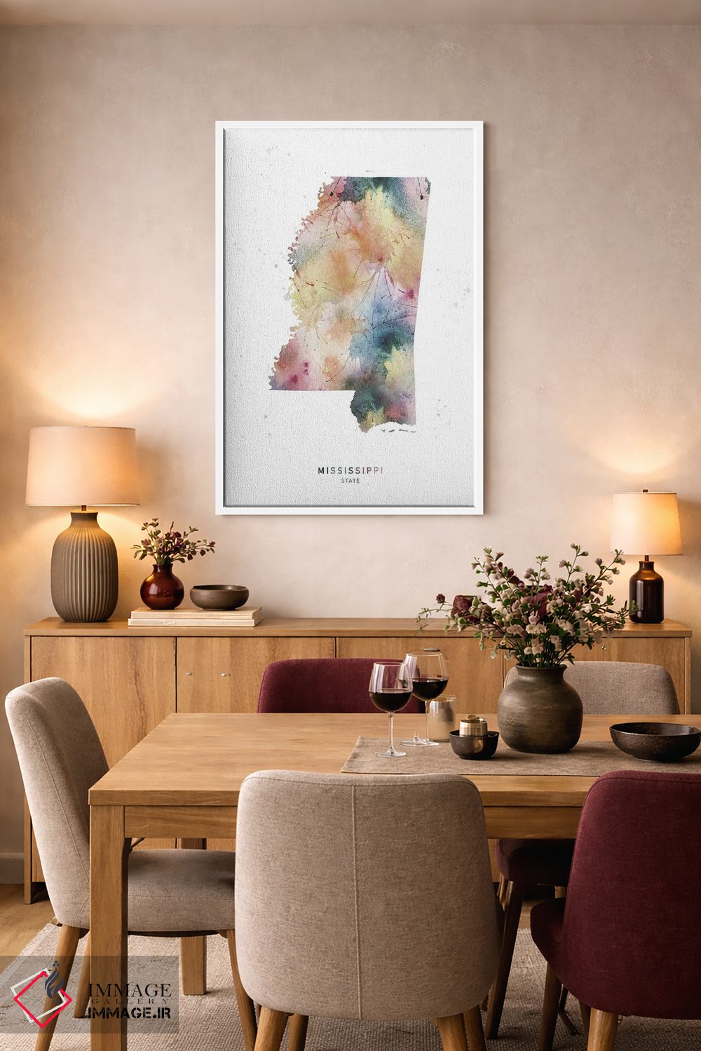 تابلو دکوراتیو ایالت می سی سی پی به سبک آبرنگ اثر وال دکور ادیکت - D6W