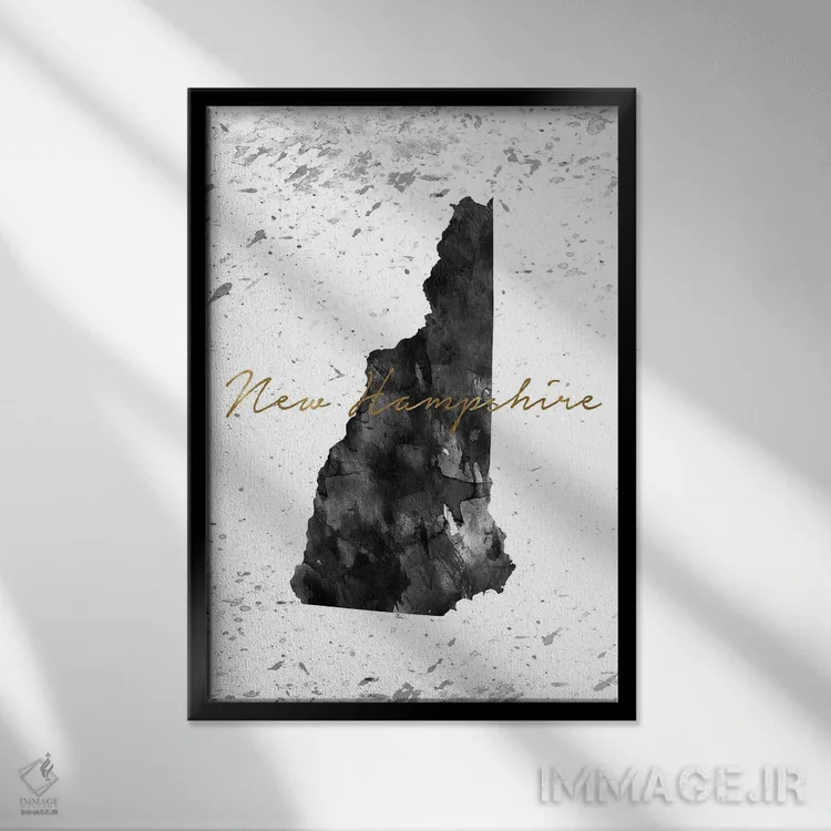 تابلو دکوراتیو نیوهمپشایر سیاه و سفید با جزئیات طلایی اثر وال دکور ادیکت - نمای قابدار مشکی