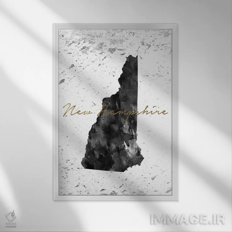 تابلو دکوراتیو نیوهمپشایر سیاه و سفید با جزئیات طلایی اثر وال دکور ادیکت - نمای قابدار سفید