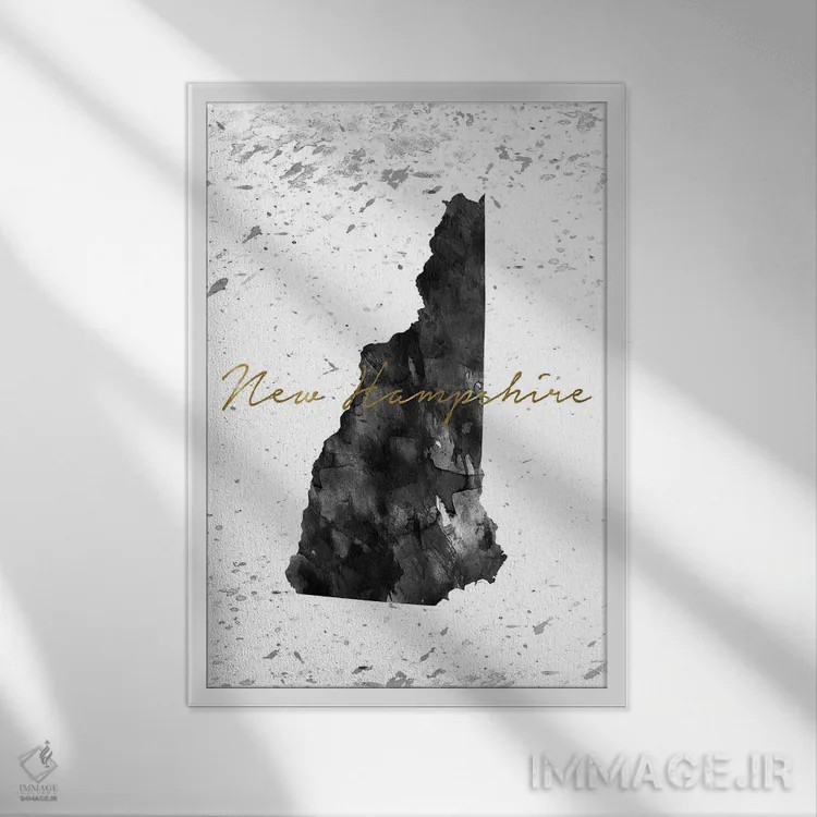 تابلو دکوراتیو نیوهمپشایر سیاه و سفید با جزئیات طلایی اثر وال دکور ادیکت - نمای قابدار سفید