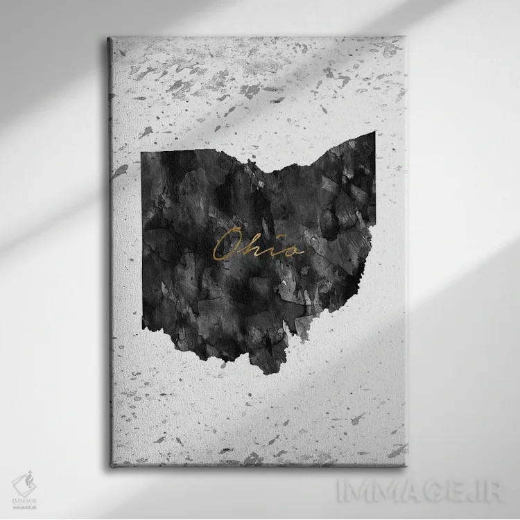 تابلو دکوراتیو اوهایو سیاه و سفید با جزئیات طلایی اثر وال دکور ادیکت - نمای روبهرو روی دیوار