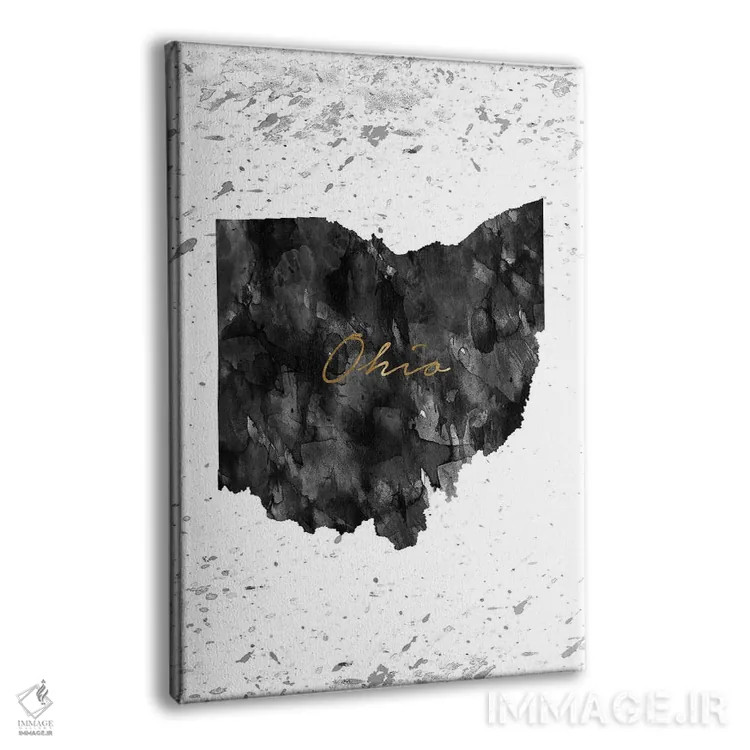 تابلو دکوراتیو اوهایو سیاه و سفید با جزئیات طلایی اثر وال دکور ادیکت - نمای پرسپکتیو محصول