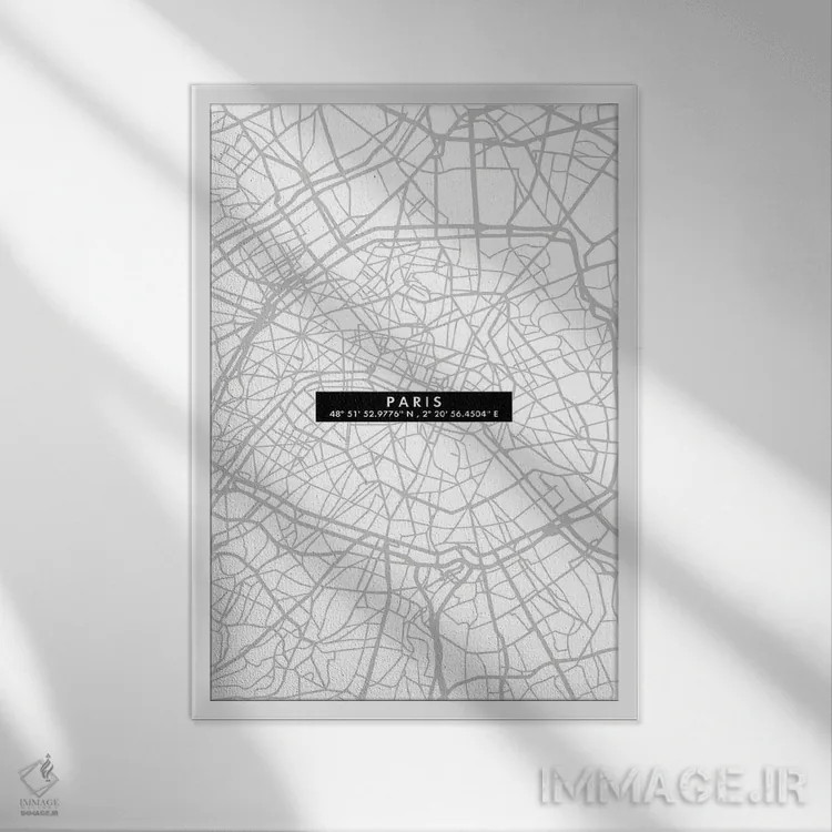 تابلو دکوراتیو نقشه ساده شهر پاریس اثر وال دکور ادیکت - نمای قابدار سفید