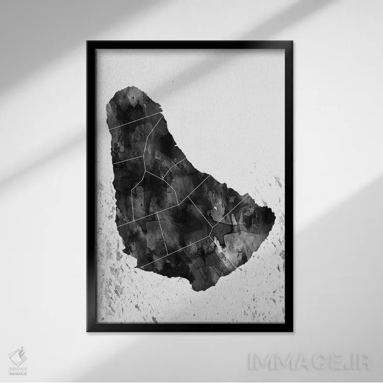 تابلو دکوراتیو باربادوس سیاه و سفید اثر وال دکور ادیکت - نمای قابدار مشکی