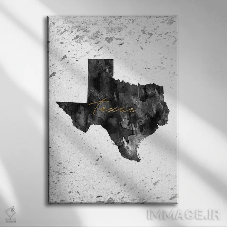 تابلو دکوراتیو تگزاس سیاه و سفید طلایی اثر وال دکور ادیکت - نمای روبهرو روی دیوار