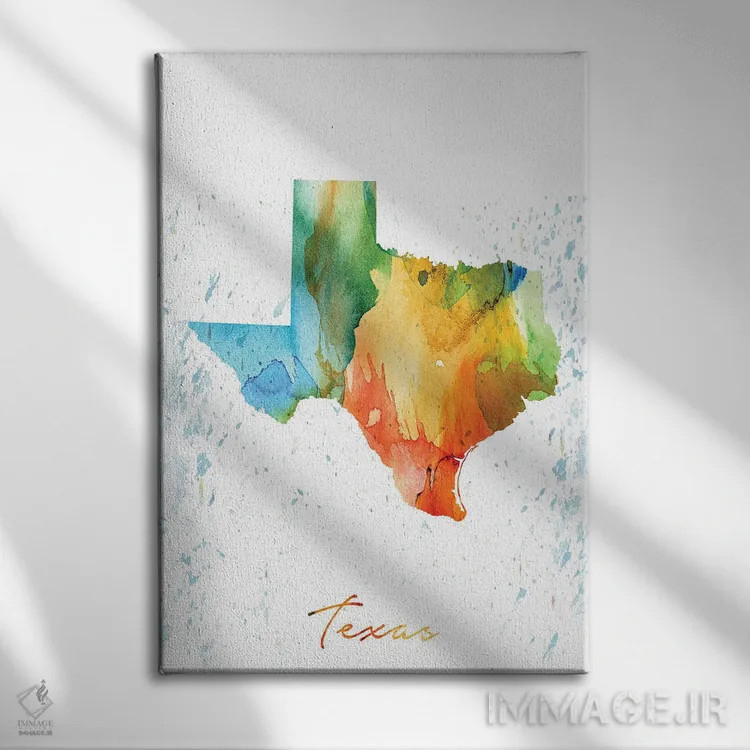 تابلو دکوراتیو ایالت تگزاس رنگارنگ اثر وال دکور ادیکت - نمای روبهرو روی دیوار