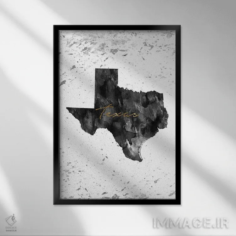تابلو دکوراتیو تگزاس سیاه و سفید طلایی اثر وال دکور ادیکت - نمای قابدار مشکی