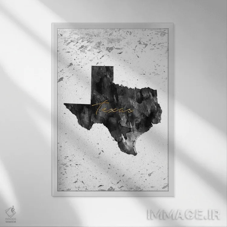 تابلو دکوراتیو تگزاس سیاه و سفید طلایی اثر وال دکور ادیکت - نمای قابدار سفید