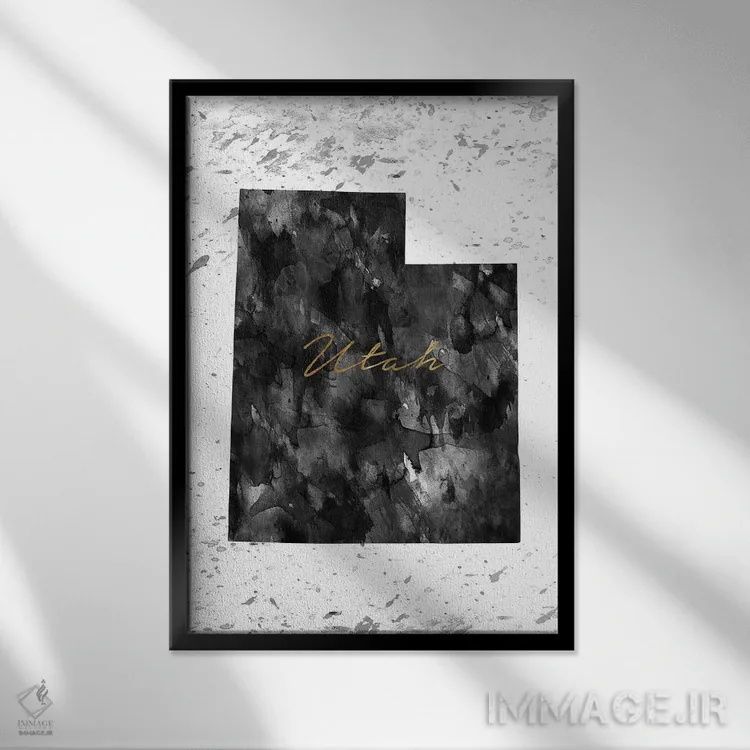 تابلو دکوراتیو یوتا سیاه و سفید طلایی اثر وال دکور ادیکت - نمای قابدار مشکی