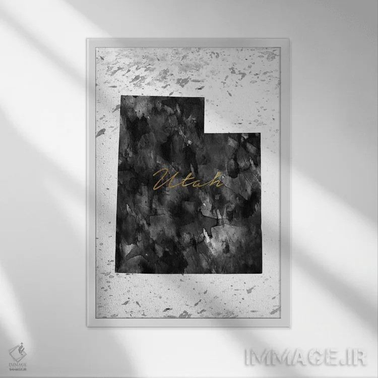 تابلو دکوراتیو یوتا سیاه و سفید طلایی اثر وال دکور ادیکت - نمای قابدار سفید
