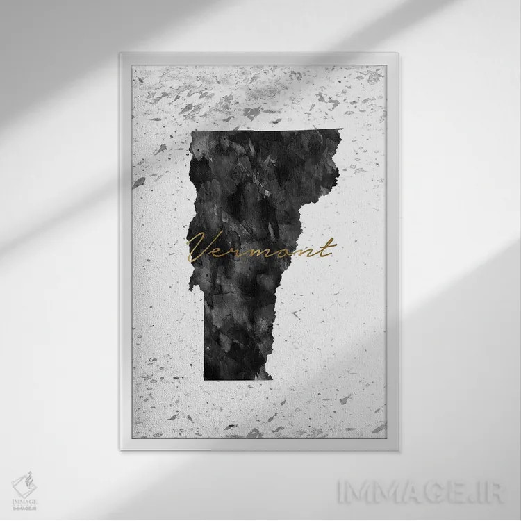 تابلو دکوراتیو ورمونت سیاه و سفید طلایی اثر وال دکور ادیکت - نمای قابدار سفید