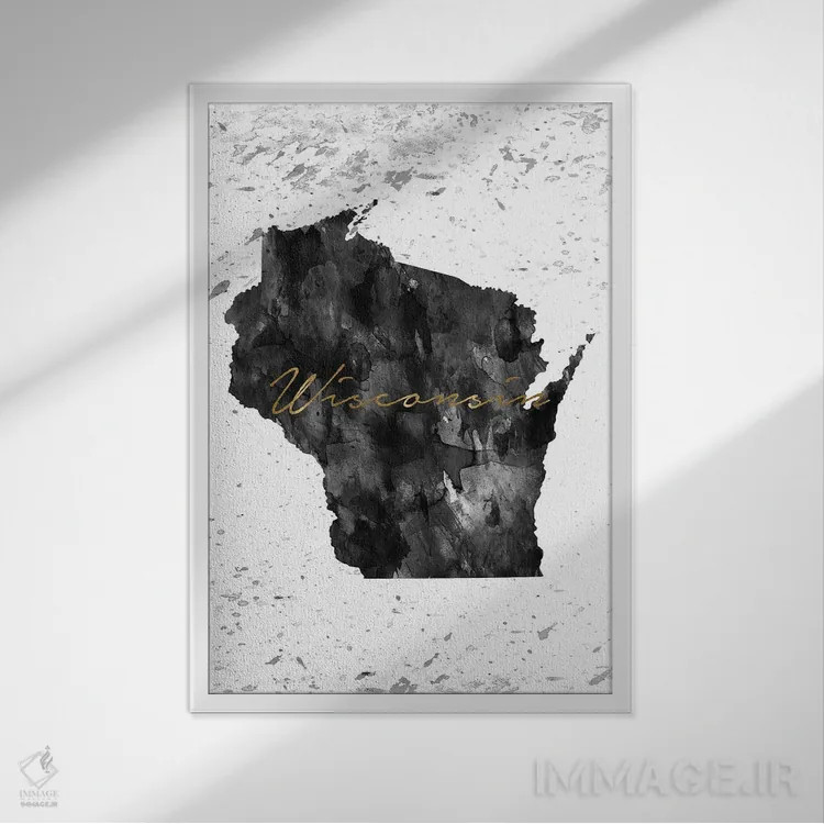 تابلو دکوراتیو ویسکانسین سیاه و سفید طلایی اثر وال دکور ادیکت - نمای قابدار سفید