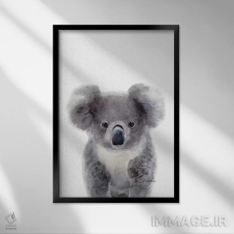 تابلو دکوراتیو کوآلای بچه اثر واترکالر لاو - نمای قابدار مشکی