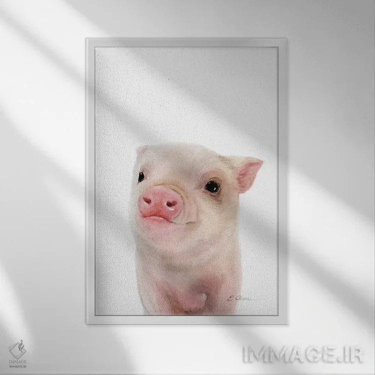 تابلو دکوراتیو خوک بچه اثر واترکالر لاو - نمای قابدار سفید