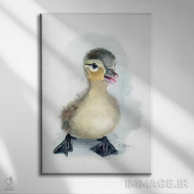 تابلو دکوراتیو جوجه اردک بچه اثر واترکالر لاو - نمای روبهرو روی دیوار