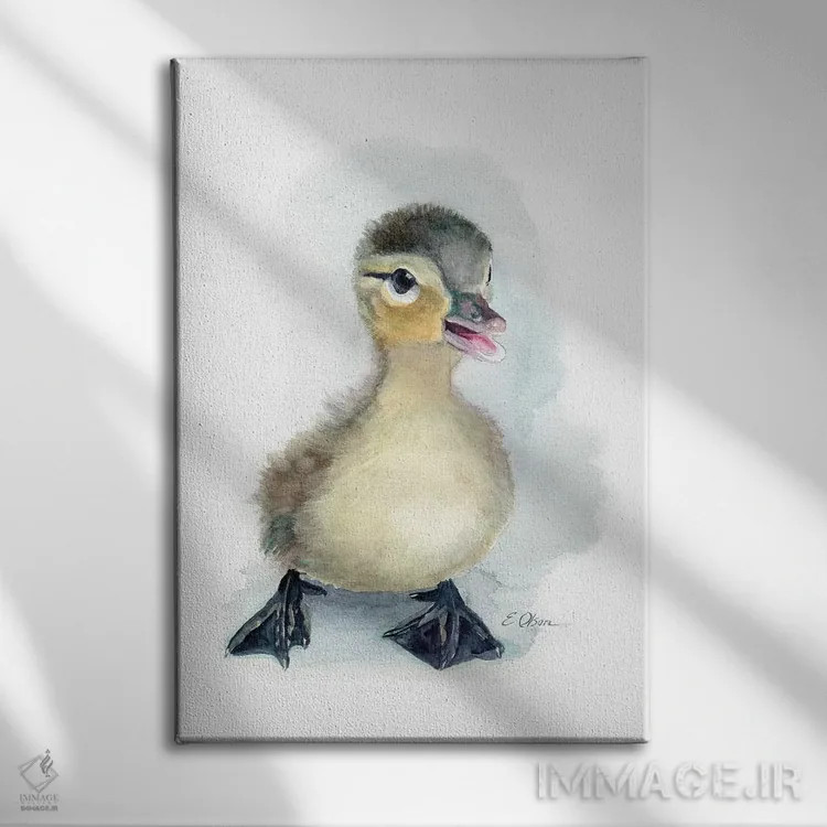 تابلو دکوراتیو جوجه اردک بچه اثر واترکالر لاو - نمای روبهرو روی دیوار
