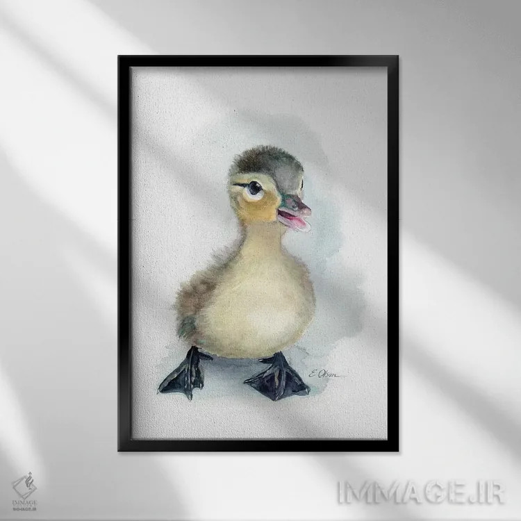تابلو دکوراتیو جوجه اردک بچه اثر واترکالر لاو - نمای قابدار مشکی