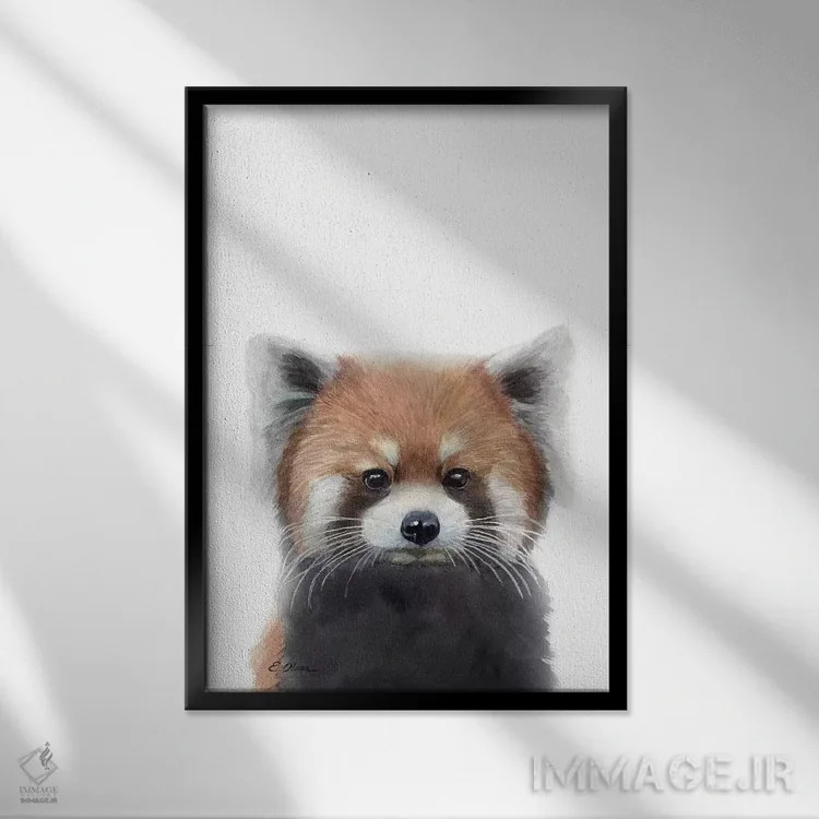تابلو دکوراتیو پاندای قرمز بچه اثر واترکالر لاو - نمای قابدار مشکی