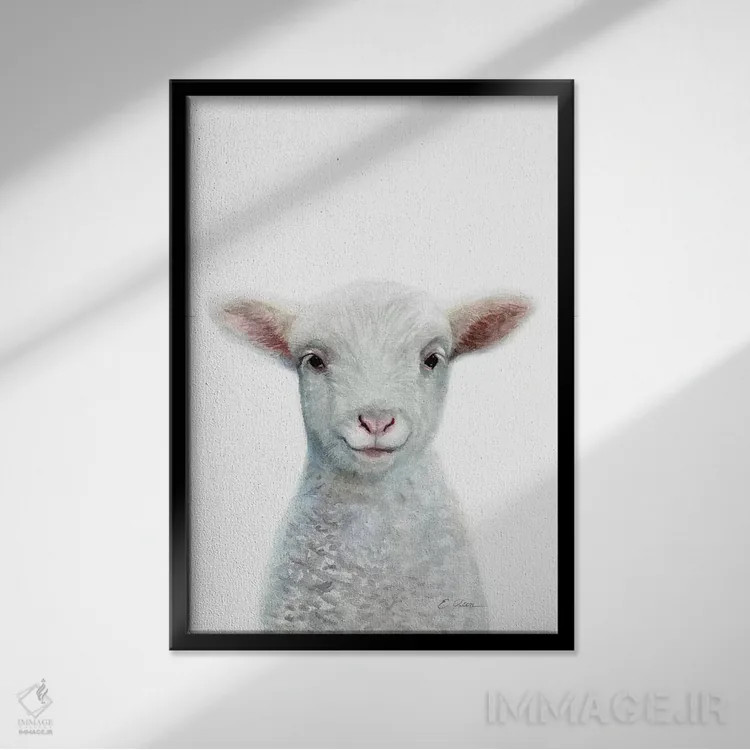 تابلو دکوراتیو بره کوچک اثر واترکالر لاو - نمای قابدار مشکی