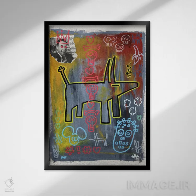 تابلو دکوراتیو کلاژ تصادفی شماره ۵۵ اثر ول ول - نمای قابدار مشکی