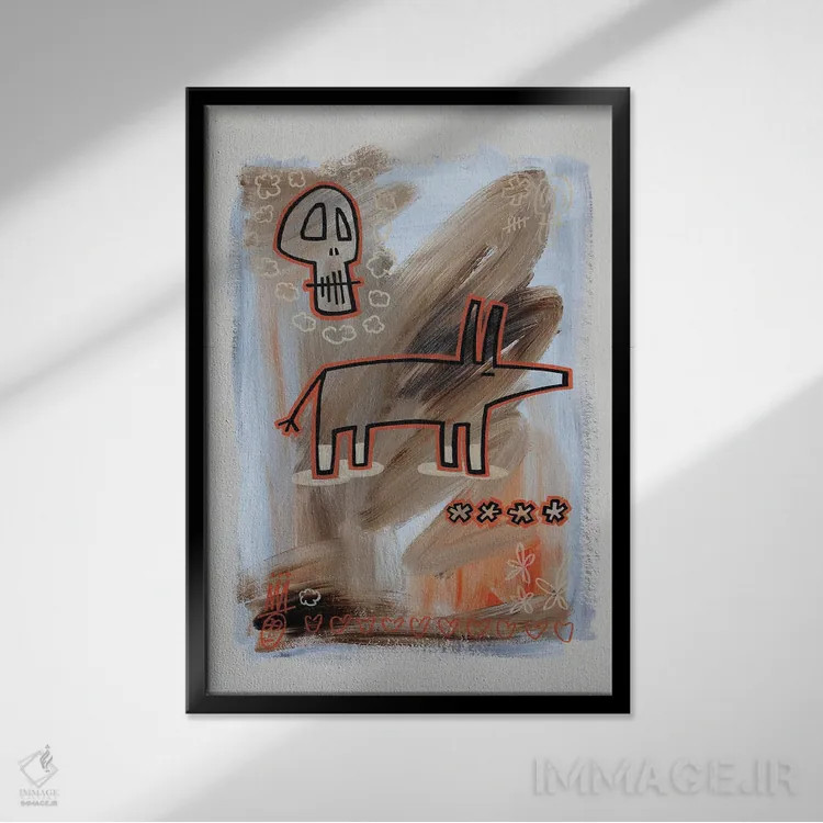 تابلو انتزاعی سگ جمجمه ای اثر ول ول - نمای قابدار مشکی