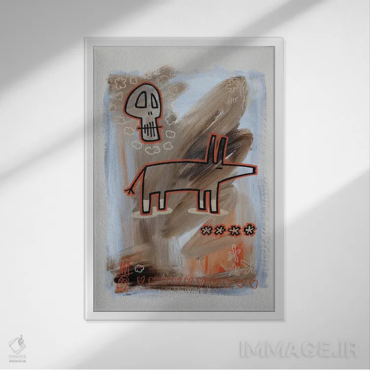 تابلو انتزاعی سگ جمجمه ای اثر ول ول - نمای قابدار سفید