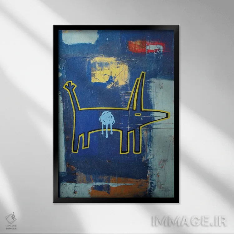 تابلو انتزاعی سگ خال دار آبی ۲ اثر ول ول - نمای قابدار مشکی