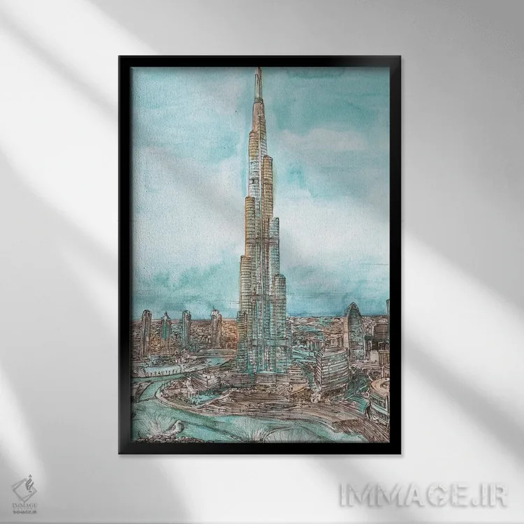تابلو دکوراتیو فرود روز در دبی II اثر ملیسا وانگ - نمای قابدار مشکی