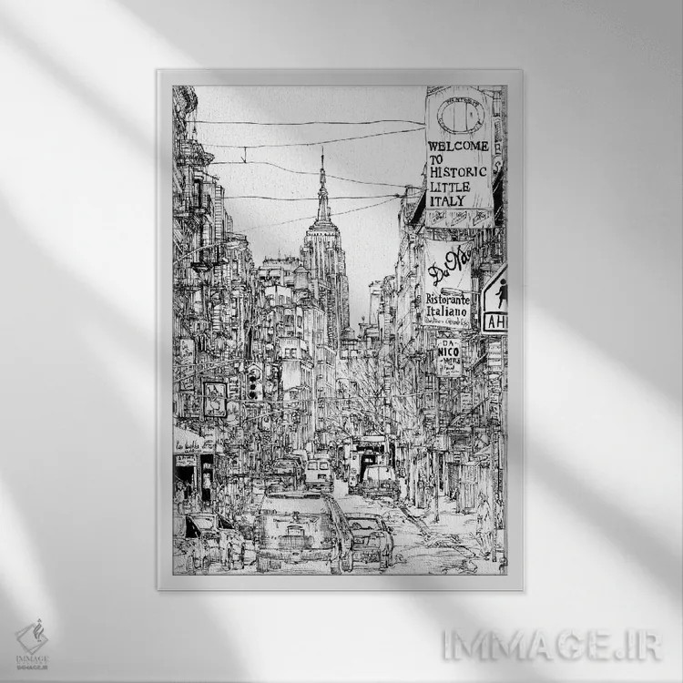 تابلو دکوراتیو صحنه شهری سیاه و سفید II اثر ملیسا وانگ - نمای قابدار سفید