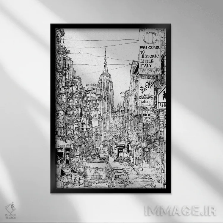 تابلو دکوراتیو صحنه شهری سیاه و سفید II اثر ملیسا وانگ - نمای قابدار مشکی