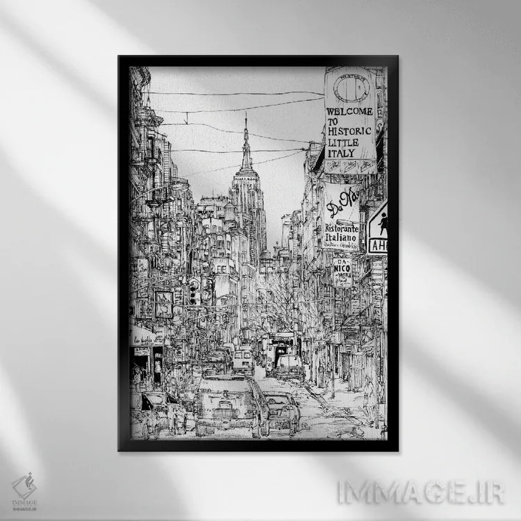تابلو دکوراتیو صحنه شهری سیاه و سفید II اثر ملیسا وانگ - نمای قابدار مشکی