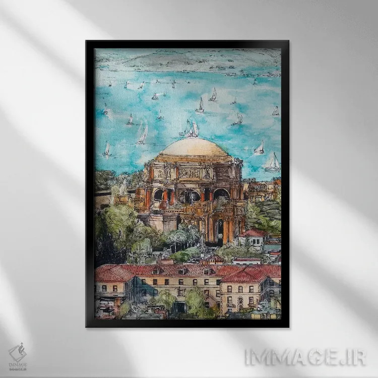 تابلو دکوراتیو منظره شهری سان فرانسیسکو اثر ملیسا وانگ - نمای قابدار مشکی