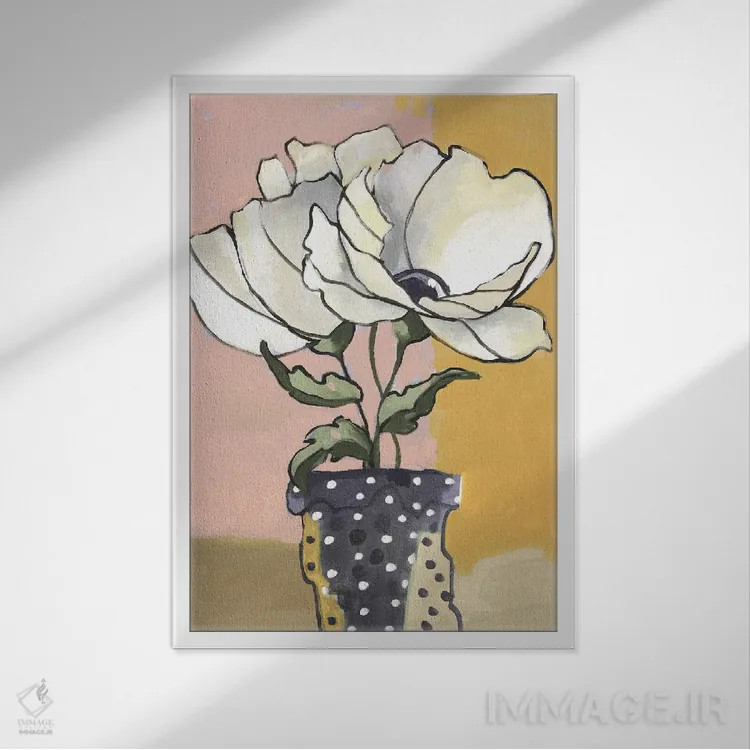 تابلو دکوراتیو گلدان خال خالی آبی I اثر وینی ایتون - نمای قابدار سفید