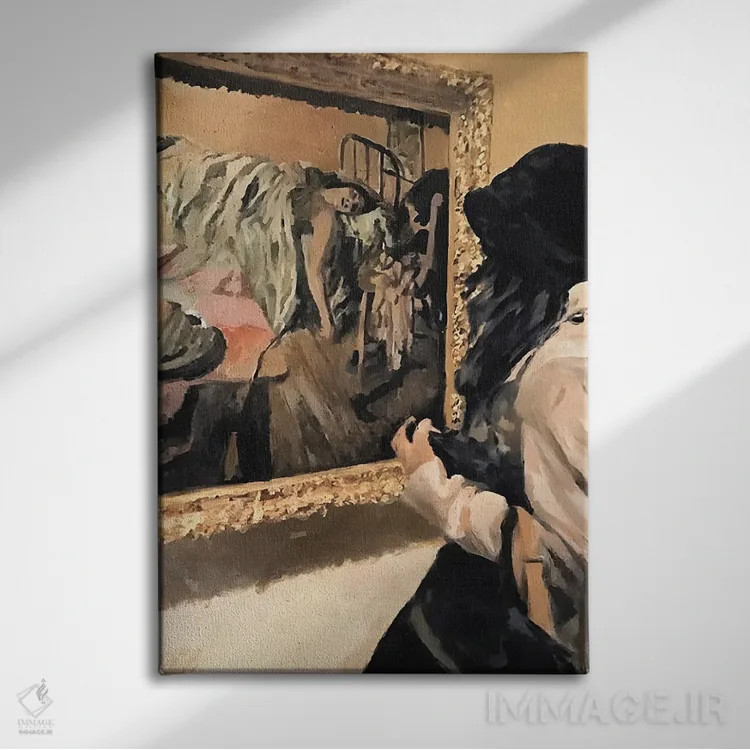 تابلو دکوراتیو Escaping The Rain,عصر دیرهنگام، فرار از باران اثر ویلیام اوکسر - نمای روبهرو روی دیوار