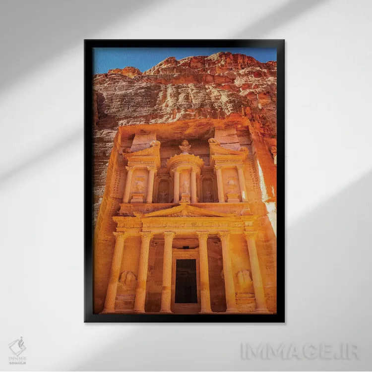 تابلو دکوراتیو Siq, Petra, Jordan,خزانه ساخته شده توسط نبطی ها، سیق، پترا… اثر ویلیام پری - نمای قابدار مشکی
