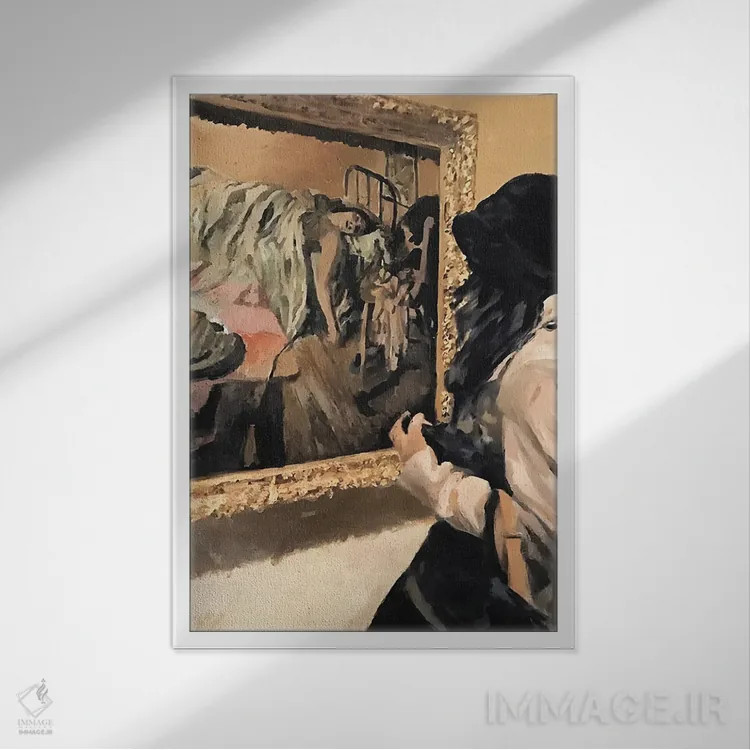 تابلو دکوراتیو Escaping The Rain,عصر دیرهنگام، فرار از باران اثر ویلیام اوکسر - نمای قابدار سفید