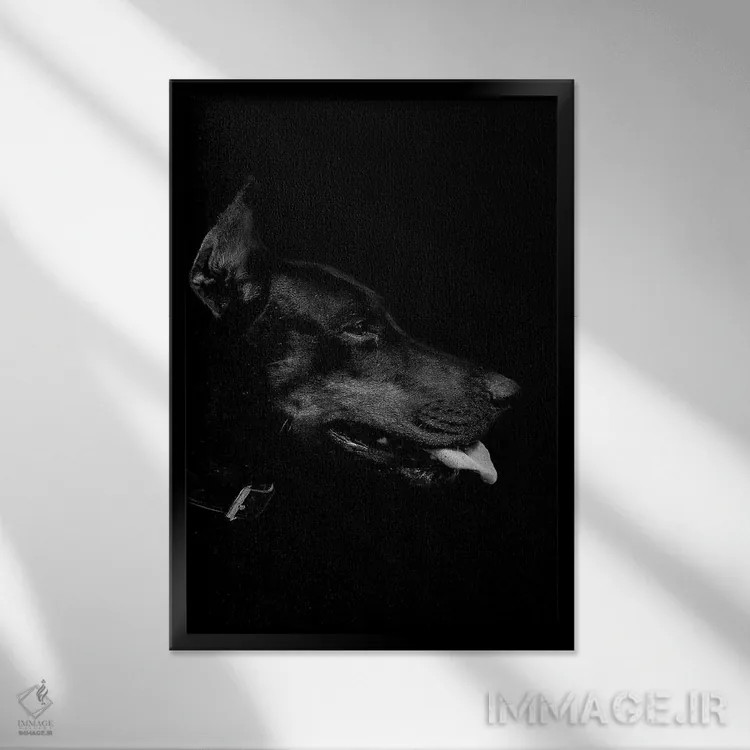 تابلو دکوراتیو دوبرمن سیاه اثر واتر ریکن - نمای قابدار مشکی