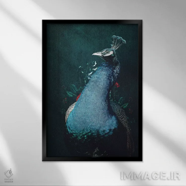 تابلو دکوراتیو طاووس ۲ اثر واتر ریکن - نمای قابدار مشکی